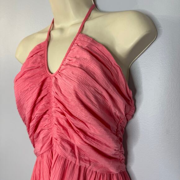 Lulus Chasing Sun Pink Tiered Keyhole Halter Midi Dress Vacation Beach M New - Picture 6 of 13